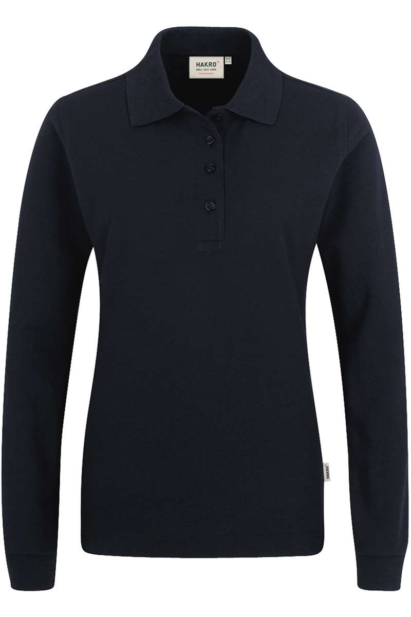 HAKRO 215 Regular Fit Damen Longsleeve Poloshirt schwarz, Einfarbig