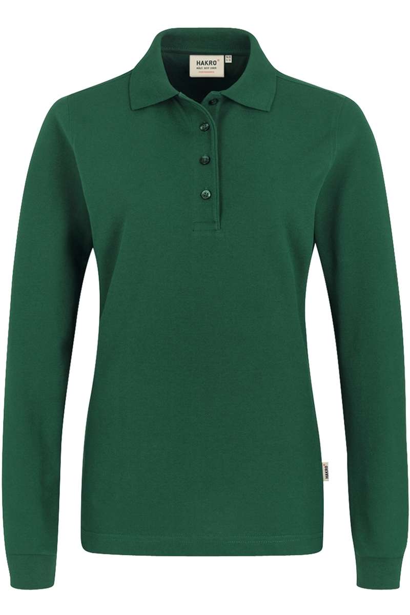 HAKRO 215 Regular Fit Damen Longsleeve Poloshirt dunkelgrün, Einfarbig