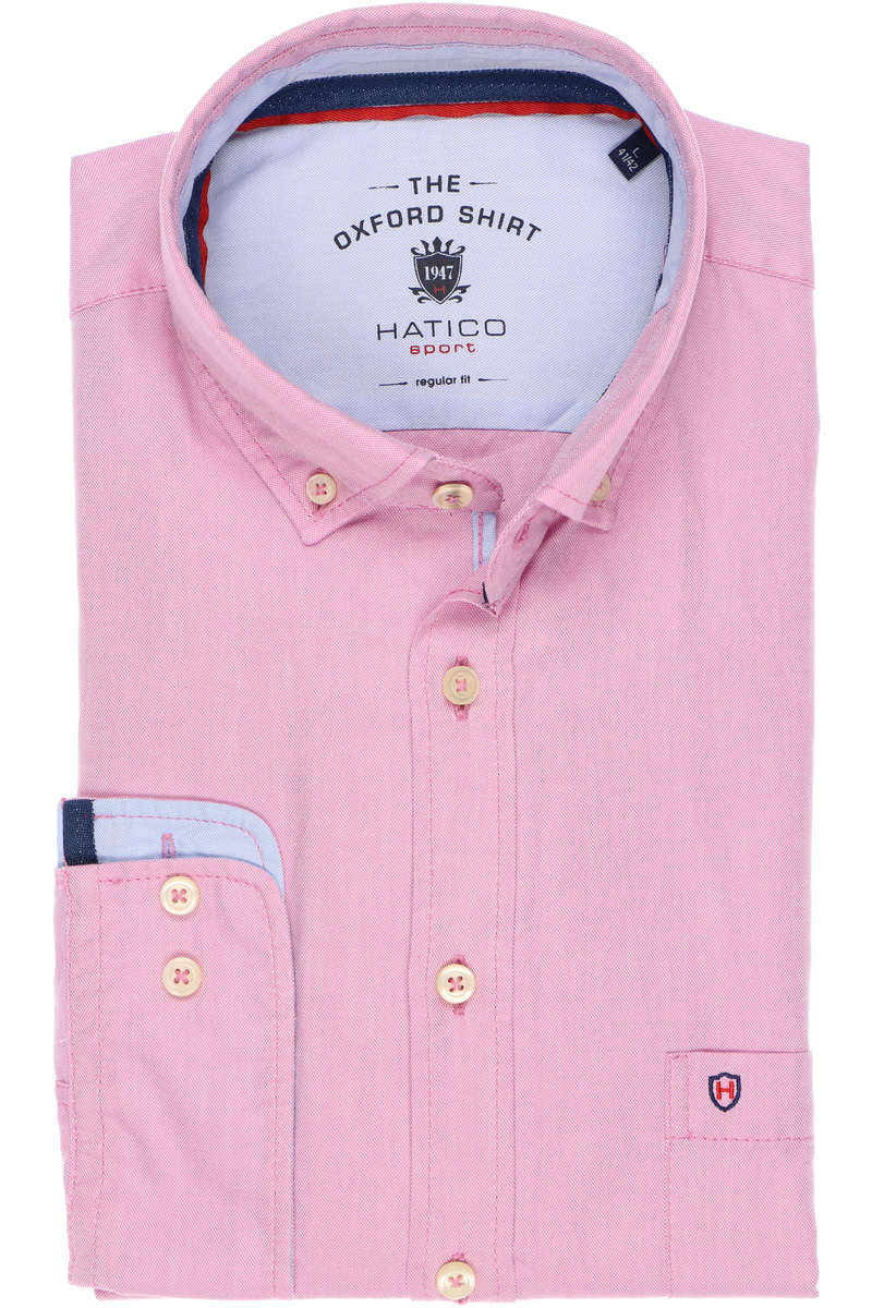 Hatico Regular Fit Hemd rosa, Einfarbig