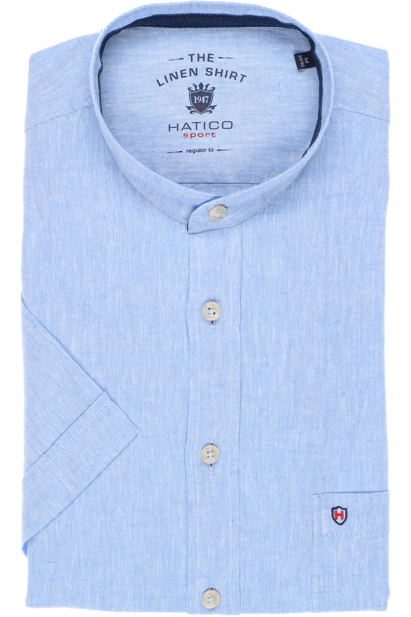 Hatico Regular Fit Leinenhemd blau, Einfarbig