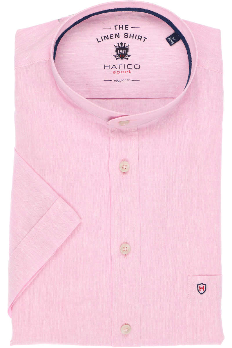 Hatico Regular Fit Leinenhemd rosa, Einfarbig